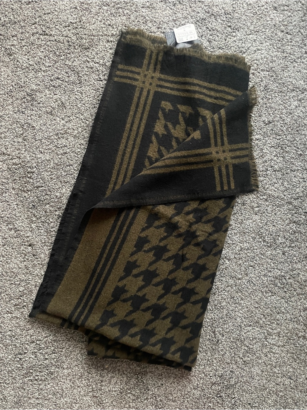 Others Follow Olive and Black Houndstooth Plaid Wrap Scarf